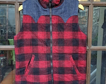 Eternal Japan Union Made Wool Plaid Check Reversible Vest Mens Medium Mackinaw