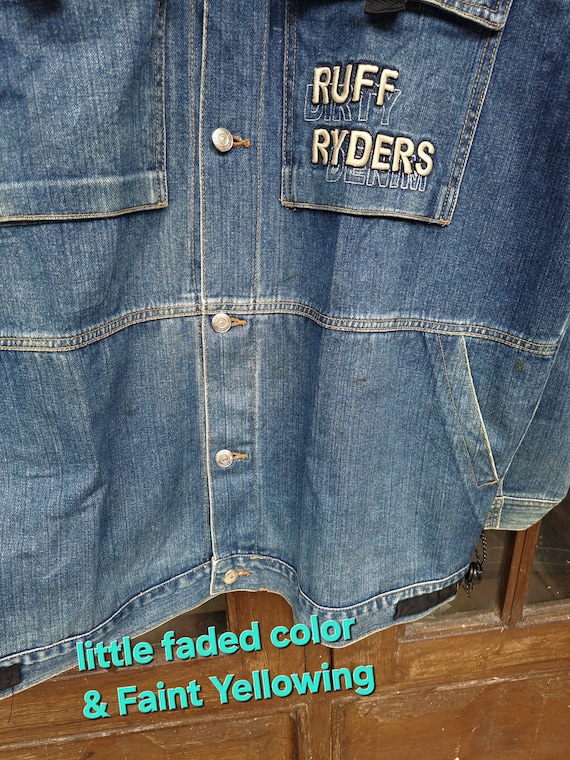 90s RUFF RYDERS DIRTY DENIM ナイロンジャケット 黒 Ruff Ryders Dirty Denim DMX Vintage Y2K Genuine Leather Jacket 3XL