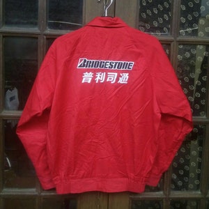 Vintage 90s BRIDGESTONE Unisex Cotton Motorcyle Jacket. Medium JPN