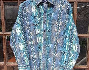 Vintage Wrangler Brushpopper Western Shirt Snap Button Cowboy Mens 16-34 / Medium Usa
