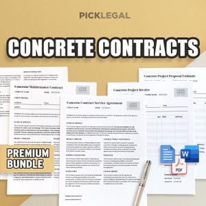 Puede incluir: Un paquete premium de plantillas de contratos de hormigón para mantenimiento, acuerdos de servicio, facturas de proyectos y propuestas de proyectos. El paquete incluye formato PDF y Word. Los documentos cuentan con un espacio reservado para el logotipo, espacio para el nombre de la empresa y la fecha.