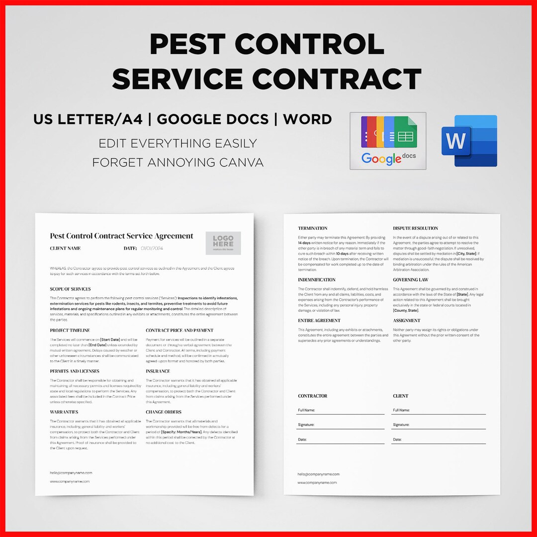 Pest Control Contract Service Agreement Professional & Easy-to-use ...