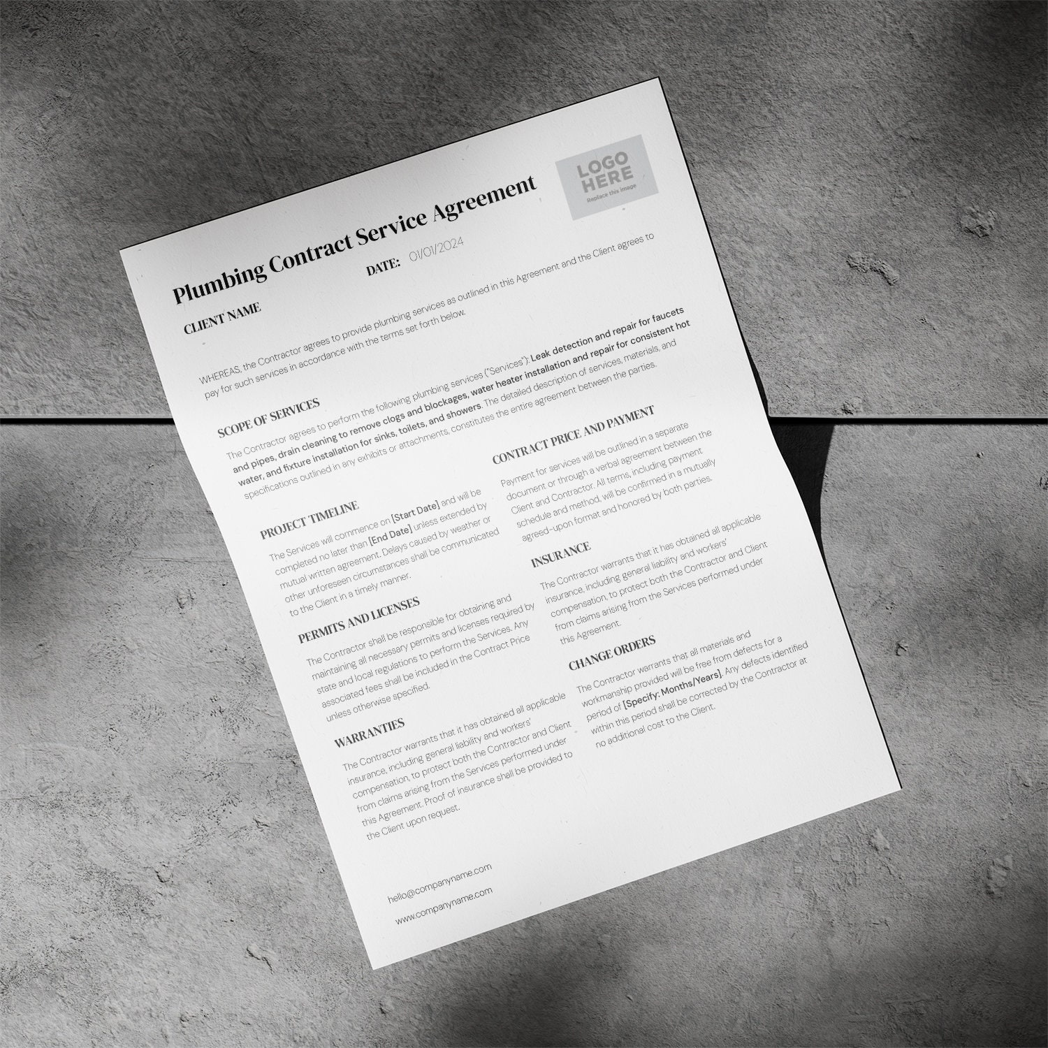 Plumbing Service Agreement Template