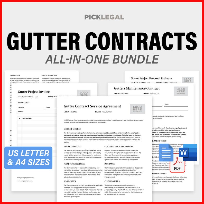 Gutter Installation Contract Service Agreement Bundle Contract