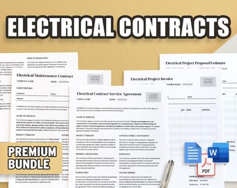 Paquete de contrato de servicios de electricista / Contrato, mantenimiento, factura, presupuesto / Profesional y fácil de usar / Documentos de Google