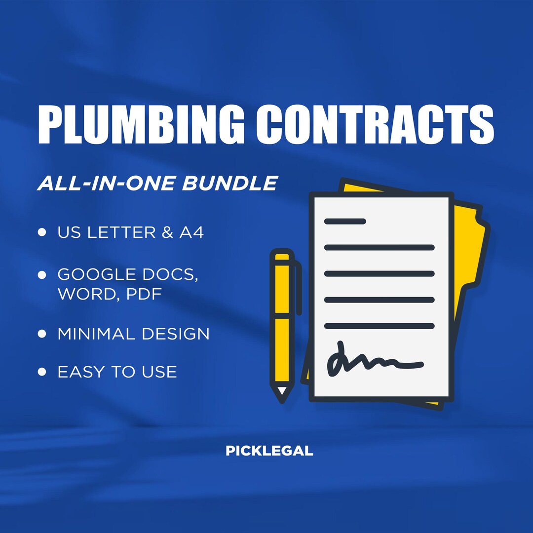 Plumbing Contract Template Bundle Editable Pack With Invoice and Quote