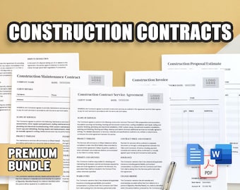 Paquete de contrato de servicios de construcción / Contrato, mantenimiento, factura, presupuesto / Profesional y fácil de usar / Documentos de Google