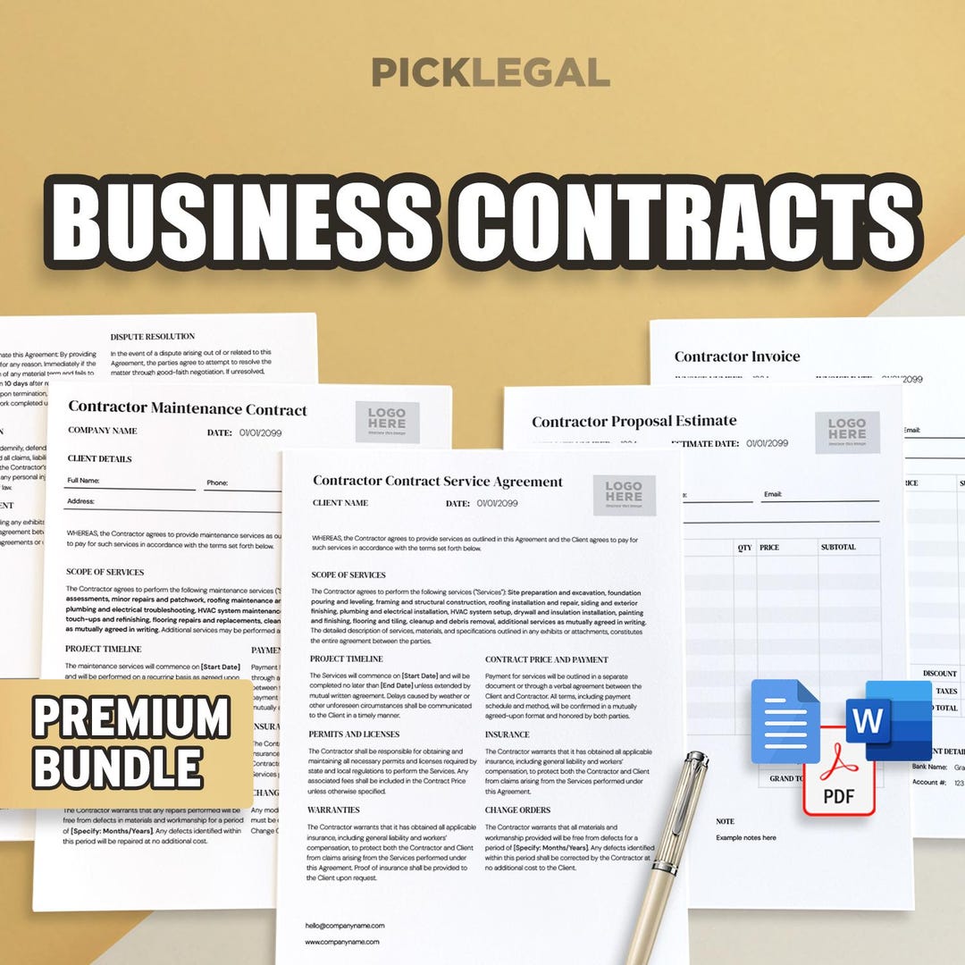 Business Contracts Template Bundle | Contract, Maintenance, Invoice ...