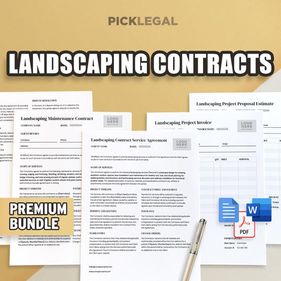 Landscaping Contract Bundle: Service Agreement, Invoice, Estimate (Google Docs)