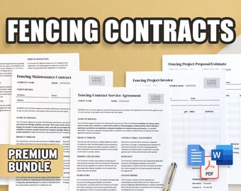 Contrato de instalación de cercas Acuerdo de servicio Paquete / Contrato, mantenimiento, factura, presupuesto / Profesional Fácil de usar / Documentos de Google