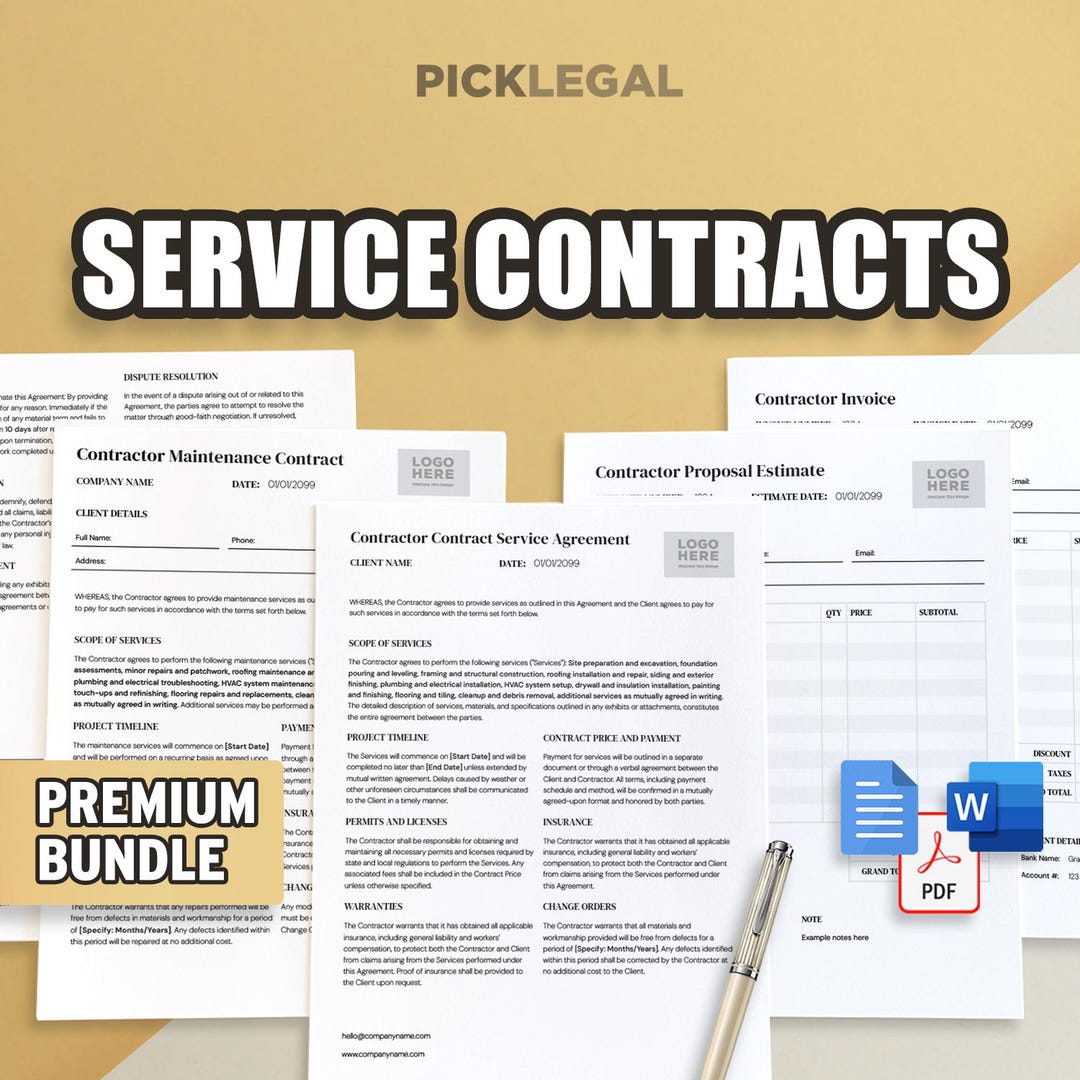 Service Contract Agreement Bundle | Contract, Maintenance, Invoice ...