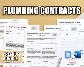Paquete de contrato de servicio de plomería / Contrato, mantenimiento, factura, presupuesto / Profesional y fácil de usar / Documentos de Google