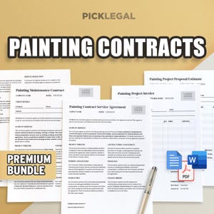 Puede incluir: Un conjunto de cuatro plantillas de contrato de pintura imprimibles para empresas. Las plantillas incluyen un contrato de mantenimiento de pintura, un acuerdo de servicio de contrato de pintura, una factura de proyecto de pintura y una estimación de propuesta de proyecto de pintura. Las plantillas están diseñadas con un diseño profesional y moderno con un espacio reservado para el logotipo y espacio para la información de la empresa.