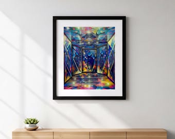 Trippy Black Cat Digital Poster | Psychedelic Surreal Art Print | Colorful Wall Decor | Printable Digital Download