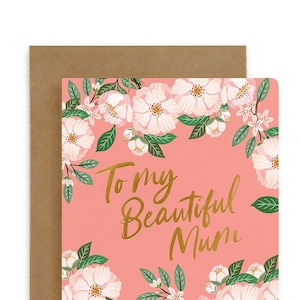 Alla mia bella mamma biglietto di auguri / Camelie / Carta di lamina d'oro