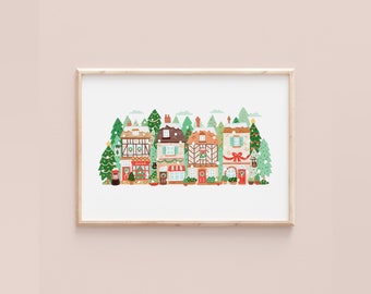 Snowy Shopfronts | Christmas illustration | Giclèe Art Print | Hoglet&Co