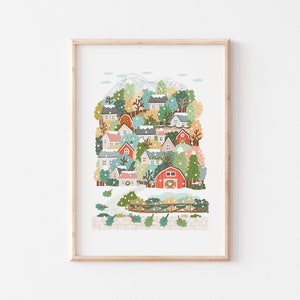 Winter village Christmas Illustration Giclèe Art Print Hoglet&Co image 2