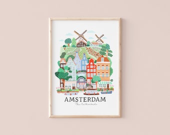 Amsterdam, The Netherlands | Travel illustration | Giclèe Art Print | Hoglet&Co