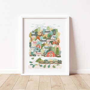 Winter village Christmas Illustration Giclèe Art Print Hoglet&Co image 4