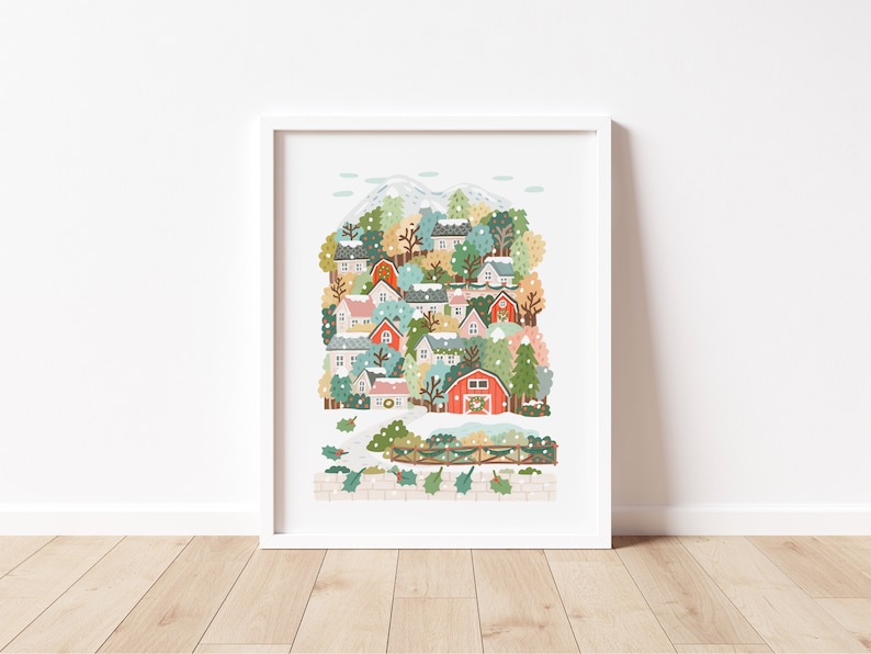 Winter village Christmas Illustration Giclèe Art Print Hoglet&Co image 4