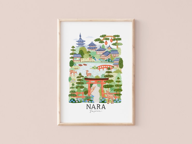 Nara, Japan Travel illustration Giclèe Art Print Hoglet&Co image 1