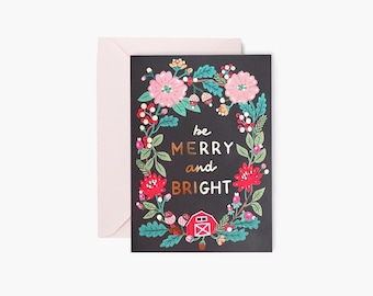 Merry and Bright Foiled  Greeting Card | Christmas 2021 | Gold foiled Christmas card