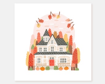 Herbst Herrenhaus | Giclèe Mini Kunstdruck | Hoglet&Co