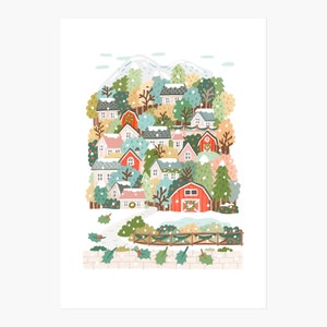 Winter village Christmas Illustration Giclèe Art Print Hoglet&Co image 5