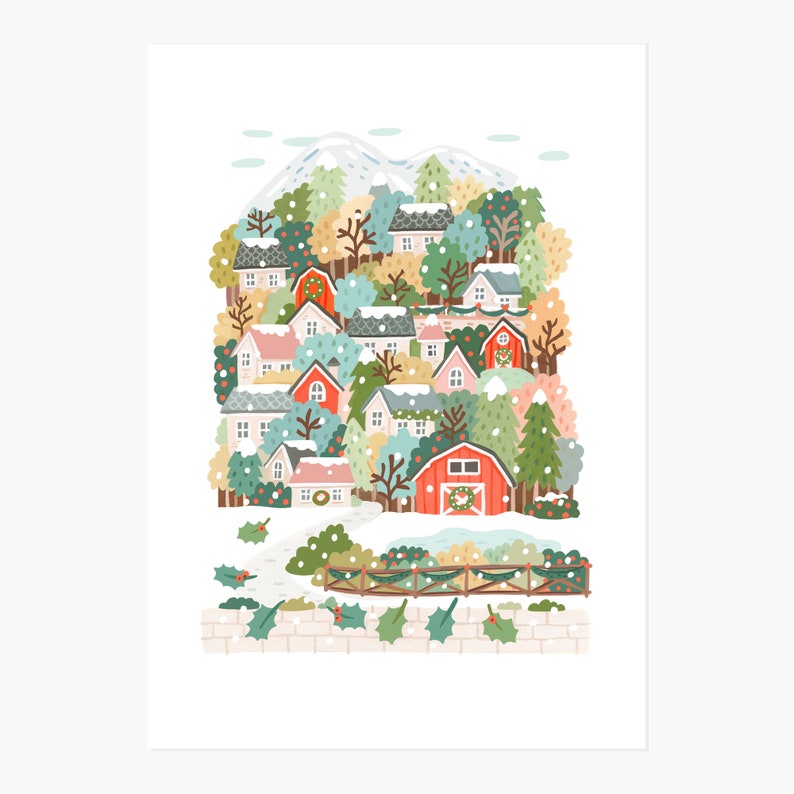 Winter village Christmas Illustration Giclèe Art Print Hoglet&Co image 5