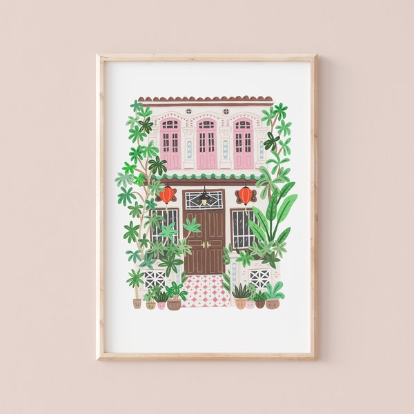 Pink Singapore House | Travel illustration | Giclèe Art Print | Hoglet&Co