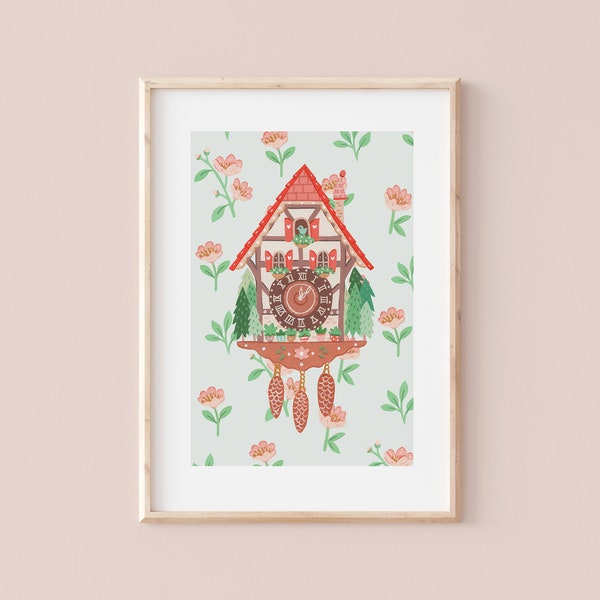 Switzerland Clock | Cuckoo Clock illustration | Giclèe Art Print | Hoglet&Co