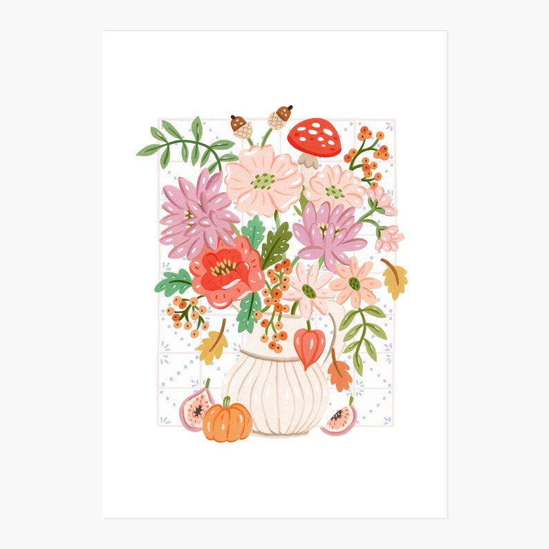 Herbstliche Blumen Herbst Botanische Illustration Giclèe Kunstdruck Hoglet&Co Bild 2