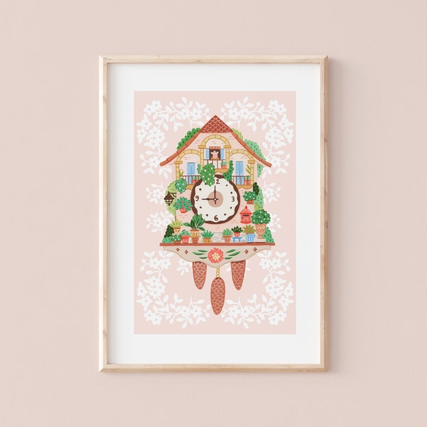 Jolie horloge | Illustration de l’horloge à coucou | Giclèe Art Print | Hoglet&Co