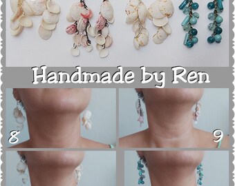 Handmade earring; summer style; shell earring; natural shell; seed beads; wooden beads; boho style; palm seed; woman fashion; one of a kind