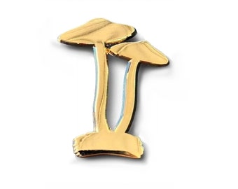 Gouden paddenstoelspeld Fungus Nature Reversspeld Silhouet Midcentury Groovy Atomic Jaren 60 Tattoo Flash