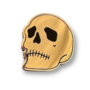 Gold Skull Pin Tattoo Flash Punk Goth Skeleton Death Love Heart Unique Art