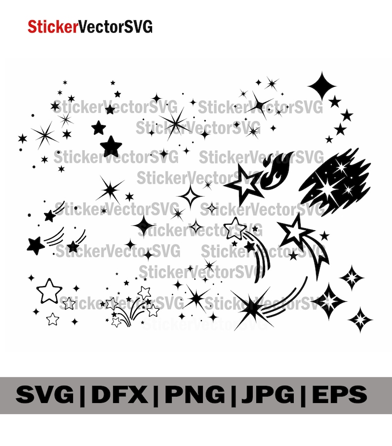 shooting stars SVG star file print star outline star cutout file Star SVG Electronic models Laser cutting Silhouette star SVG