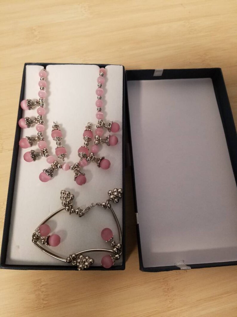 Rose quartz necklace set,handmade,gift