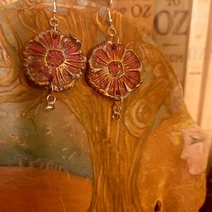 Natural ceramic clay earrings signature Eternal Love Vintage flower crystal drops. One of a kind and ready to ship. Item shown is shipped.