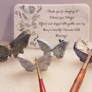 Natural ceramic clay butterfly craft tool rests. Items shown are items shipped. One of a kind and ready to ship.