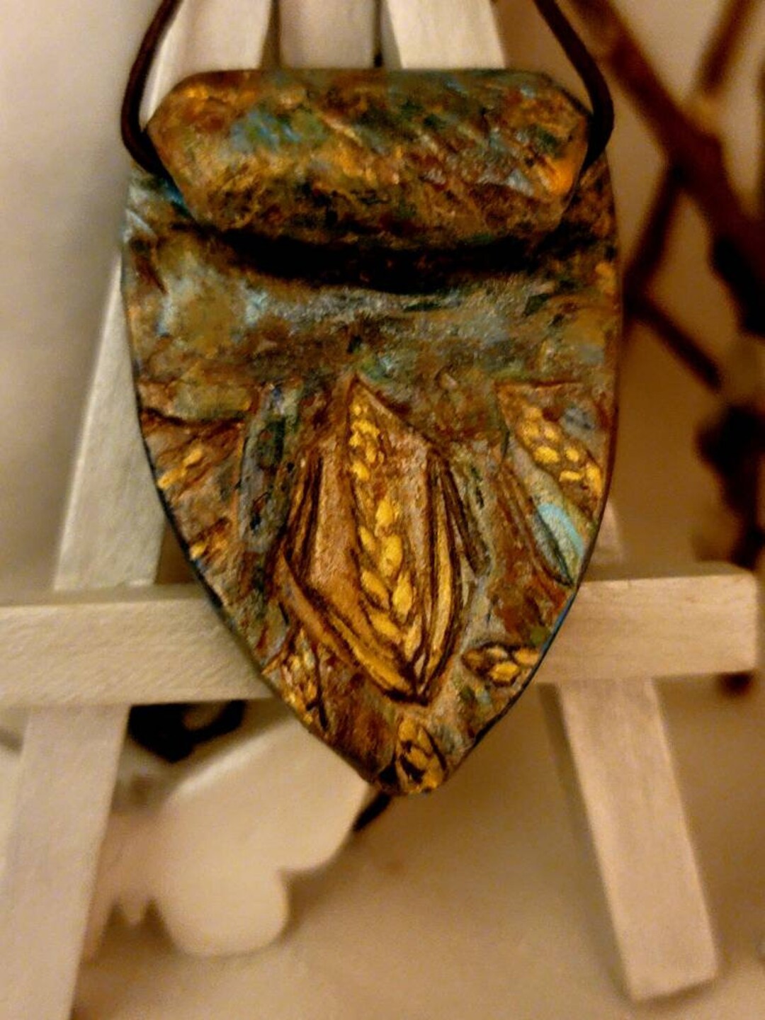 Natural Ceramic Clay Pendant With an Aged Wheat Theme. One of Etsy