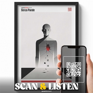 Senza Parole – Vasco Rossi Poster, Italian Music Wall Art with QR Code, Broken Heart Minimal Illustration Print, Emotional Decor