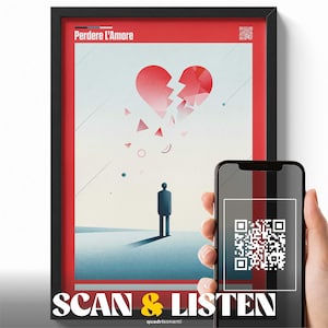 Massimo Ranieri's Losing Love Poster, Italian Music Poster, Minimal Heartbreak Wall Art with QR Code