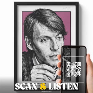 Quadrisonanti – Poster mit Porträt von Fabrizio De André und QR-Code | Musikdruck zum Scannen und Anhören | Geschenk für italienische Singer-Songwriter | Wandbild