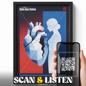 Bella Senz’Anima Poster by Riccardo Cocciante, Italian Music Poster, Heartbreak Wall Art Minimal with QR Code