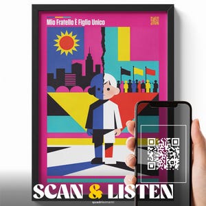 Mio Fratello È Figlio Unico Rino Gaetano Italian Music Poster with QR Code, Pop Art Geometric Wall Art, Italian Song Art Print