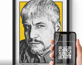 Quadrisonanti - Póster con retrato de Pino Daniele y código QR | Escanea y escucha música | Regalo original de música napolitana | Arte para la pared