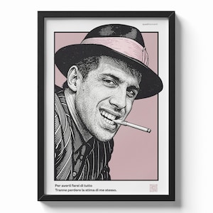 Quadrisonanti - Ritratto Adriano Celentano poster con QR code | Stampa musicale Scan & Listen | Regalo cantautore italiano | Wall art