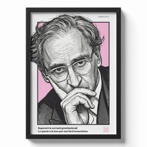 Quadrisonanti - Póster con retrato de Franco Battiato con código QR | Escanea y escucha música | Regalo de cantautor italiano | Arte de pared elegante