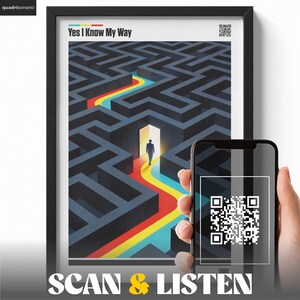 Poster 'Yes I Know My Way' van Pino Daniele, Italiaanse muziekposter met QR-code, muurdecoratie met doolhof, motiverende kunstprint met padmotief.